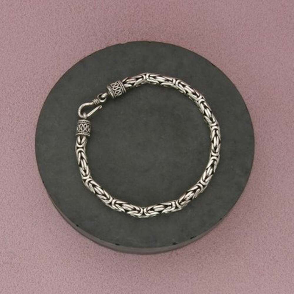 Sterling Silver Bali Hook Clasp Byzantine Chain Bracelet Size 7in